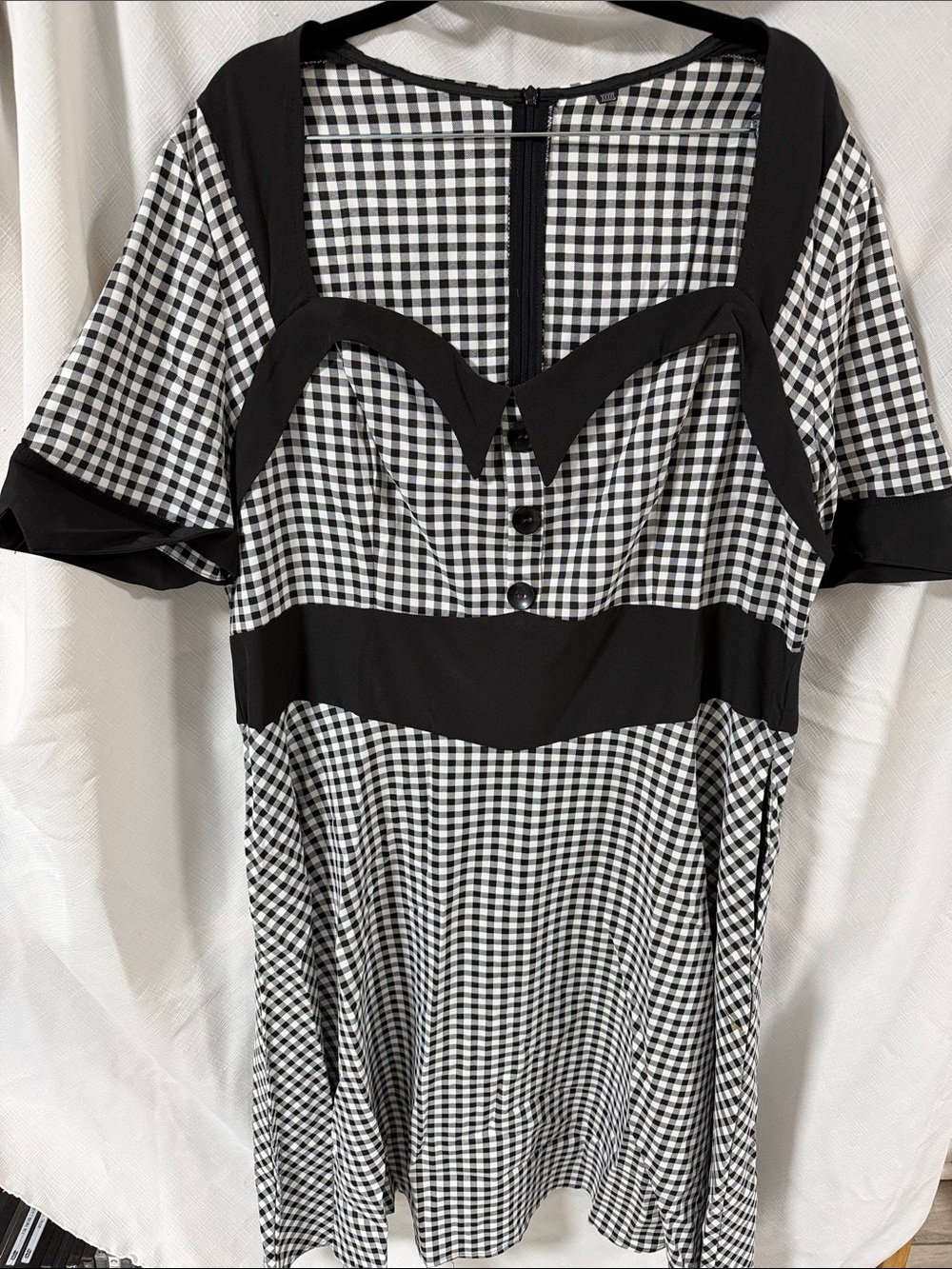 Black & White Gingham Short Sleeve Dress